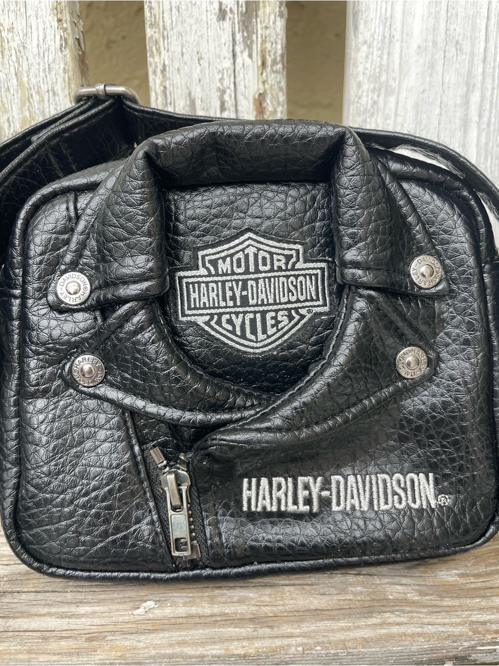 Harley-Davidson Biker Jacket Purse Faux Leather Shoulder Bag Y2K Bar & Shield - Picture 11 of 11